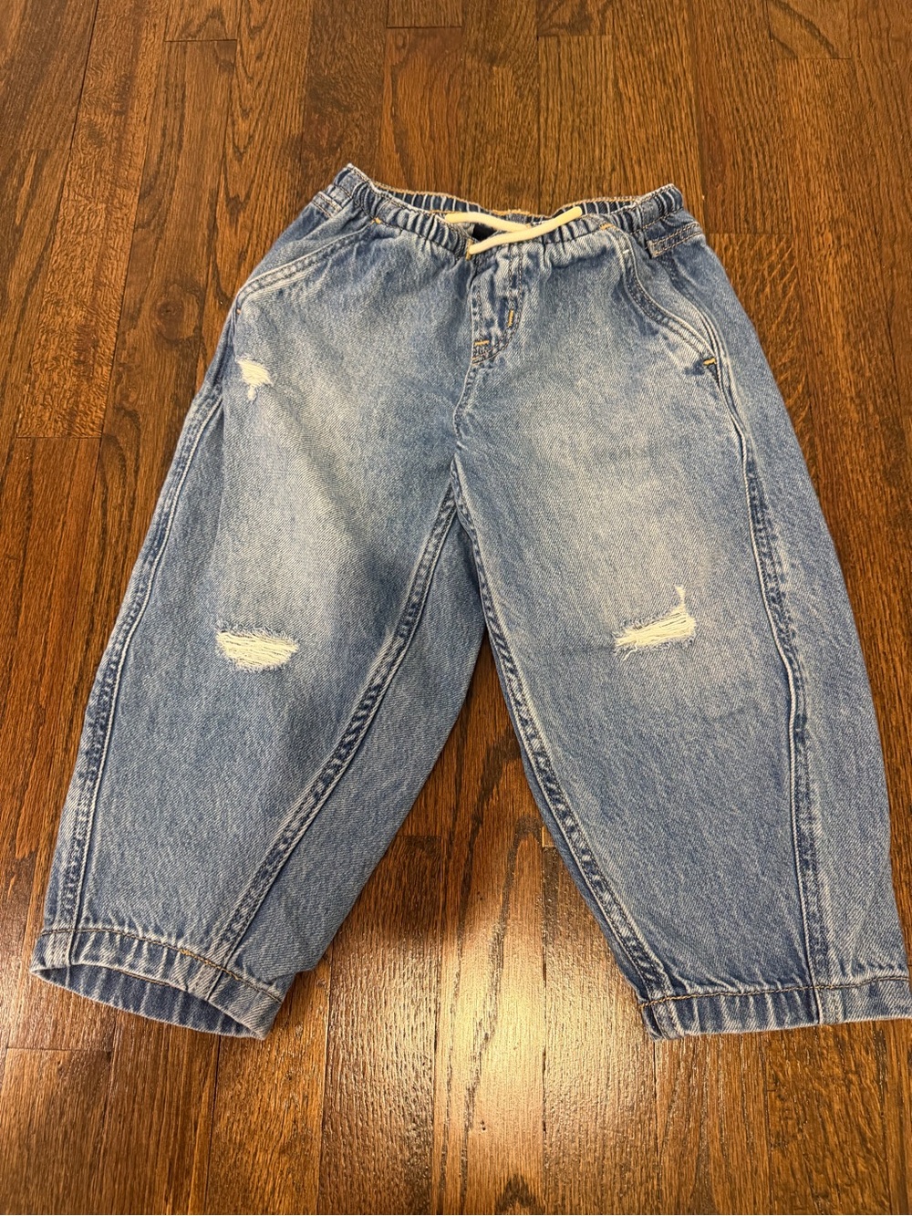 Gap kids Kids Light Blue Distressed Drawstring barrel legged Denim Pant